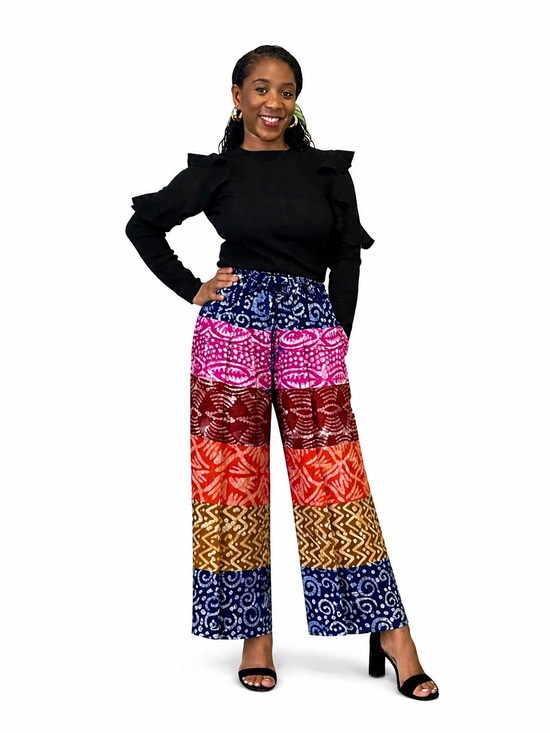 Pants - Wide-Leg African Tie-Dye (Adire) Patchwork Pants